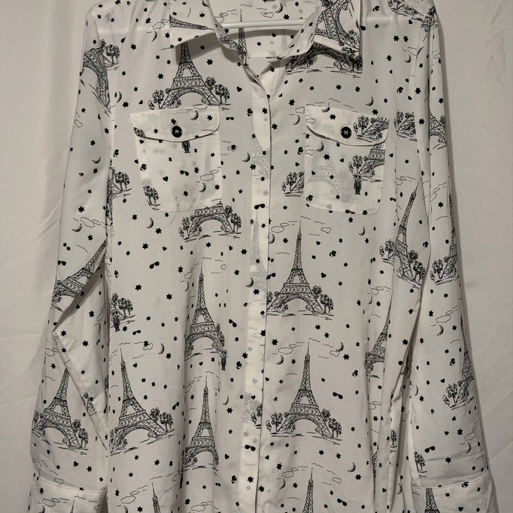 Karl Lagerfeld Paris White Blouse with Black Sketch Print